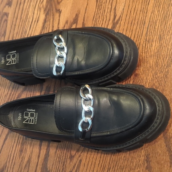 Black lug Sole Grandpa Core Chunky Loafers 90s Vibes Bratz Chain Detail Sz 10W - Picture 4 of 9